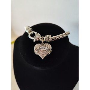 Middle Sister Silver Pave Heart Charm Bracelet with Cubic Zirconia Jewel…